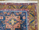 Antique Persian Karajeh Long Runner Rug, Dark Blue & Dark Orange, Hand-Knotted, Wool, 3'2" x 14'6" - Jewel Rugs