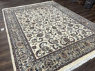 Indo Persian Area Rug 8x10, Wool Rug, Indian Oriental Carpet 8 x 10, Hand-Knotted Vintage Rug, Floral Allover, Ivory Light Gray Taupe Teal - Jewel Rugs