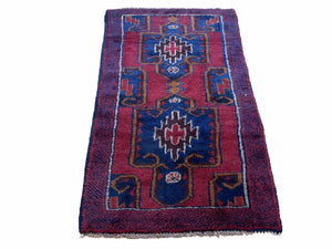 2' 8" X 4' 4" Vintage Handmade Tribal Wool Rug Balouchi Rug Afghan Rug Red Blue - Jewel Rugs