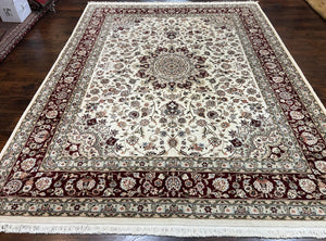 Sino Persian Rug 8x10, Floral Medallion, Ivory and Burgundy Oriental Carpet, Traditional Area Rug, Hand Knotted Vintage Area Rug, Fine Rug - Jewel Rugs