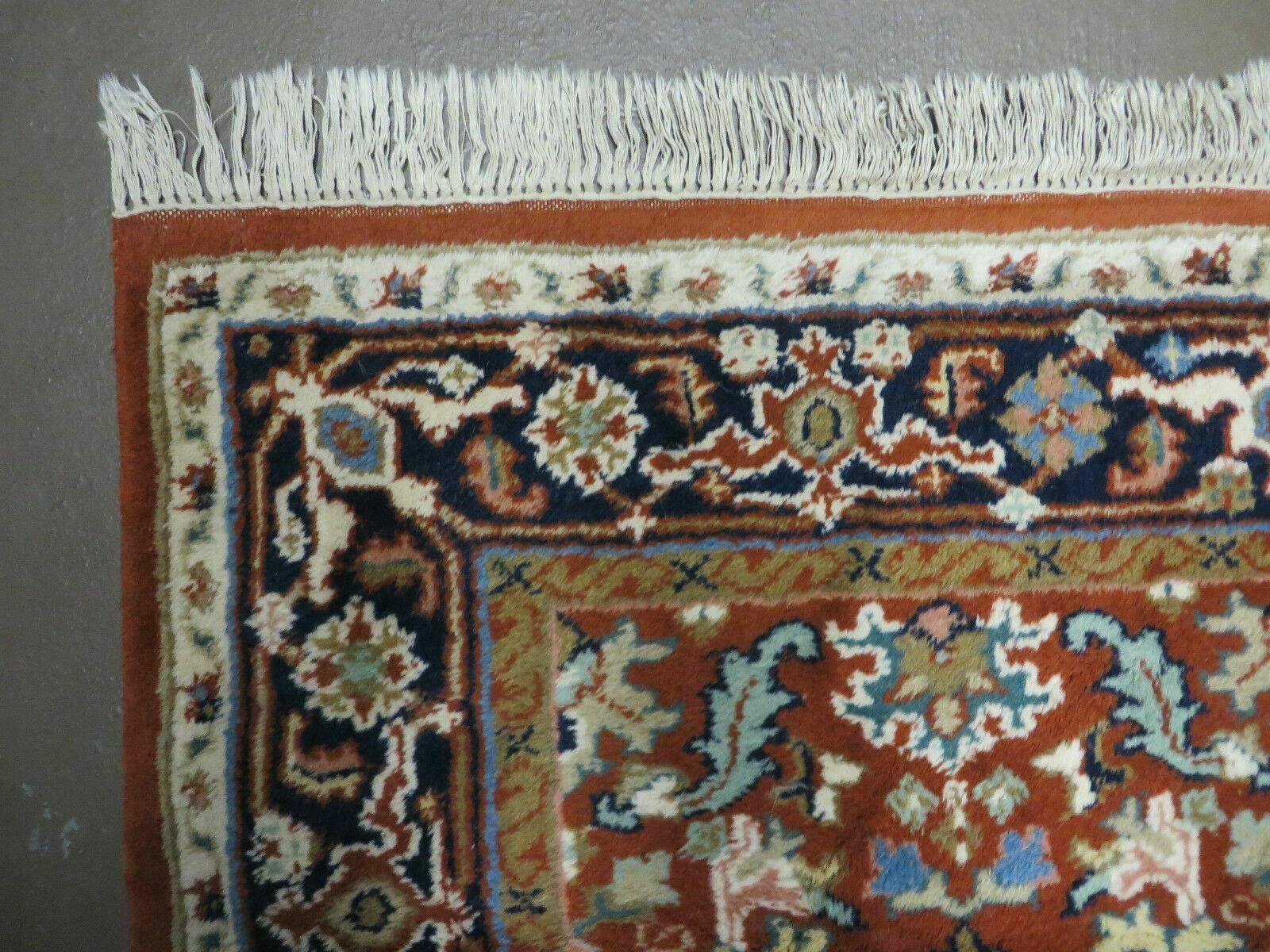 4' X 6' Vintage Handmade Indian Floral Wool Rug Carpet Rusted Red - Jewel Rugs