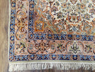 Vintage Persian Isfahan Lachak Toranj Rug, Highly Detailed, Kork Wool on Silk Foundation, Beige and Dark Blue, Hand-Knotted, 3'6" x 5' 4" - Jewel Rugs