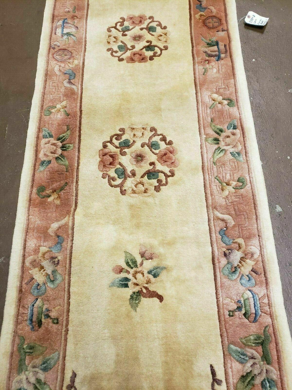 2' 7" X 12' Handmade Chinese Art Deco Nichols 90 Lines Wool Rug Runner Beige - Jewel Rugs