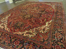 9' 5" X 12' 7" Handmade Perian Geometric Design Heriz Serapi Oriental Wool Rug Hand-Knotted Red Top Quality Veg Dyes - Jewel Rugs