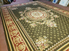 10' X 14' Vintage Handmade English Design Needlepoint Wool Rug Flat Weave Green - Jewel Rugs