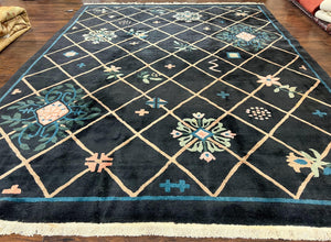 Tibetan Rug 9x12, Hand Knotted Tibet Nepali Contemporary Carpet 9 x 12 ft, Black and Tan, Handmade Area Rug Room Sized, Nepalese Rug - Jewel Rugs