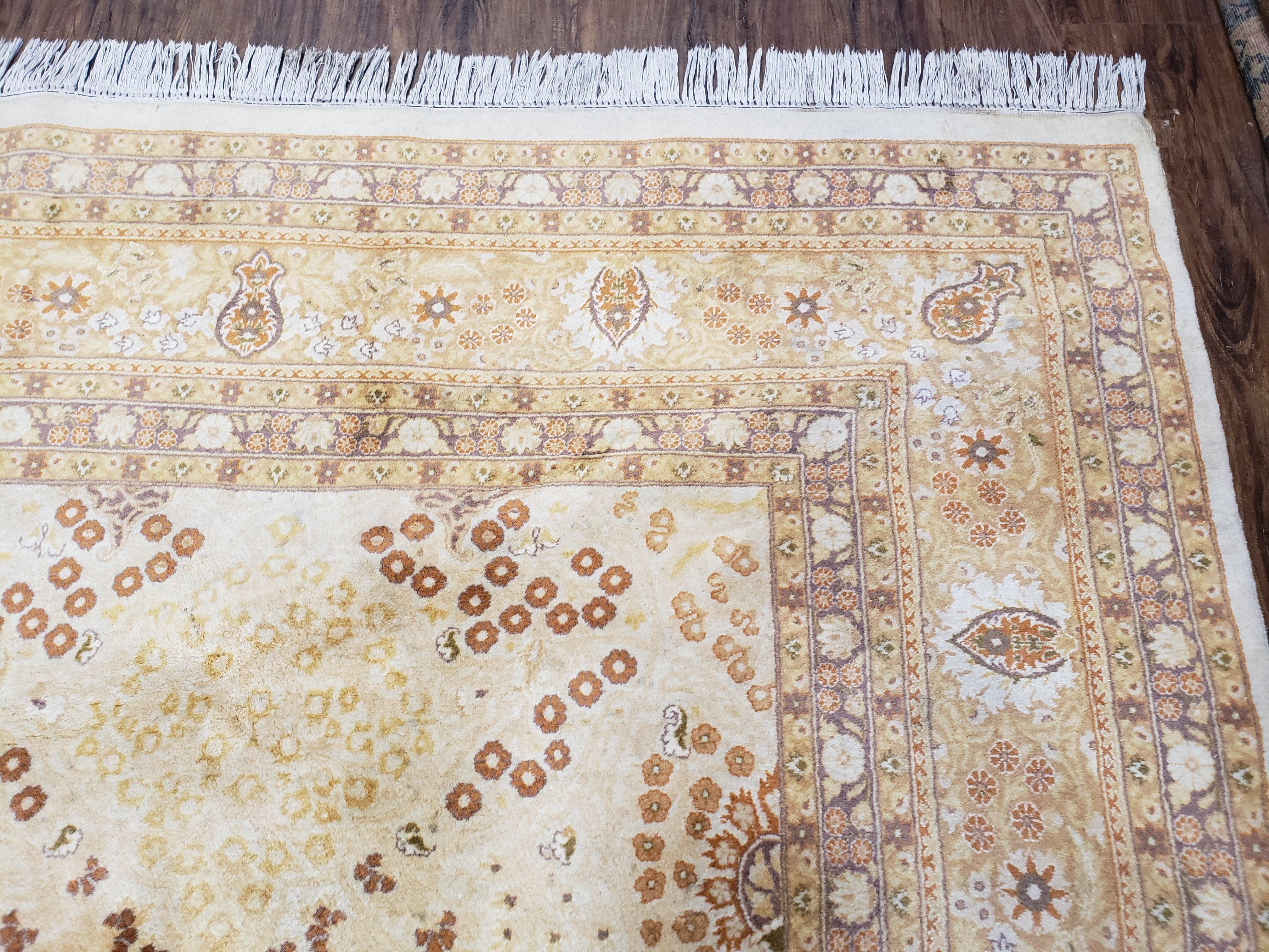 9' X 12' Handmade Oriental Floral Wool Area Rug Organic Ivory Beige Nice - Jewel Rugs