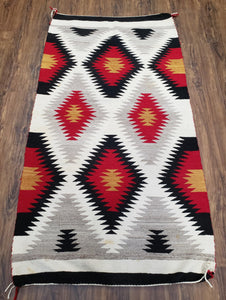 Vintage Navajo Rug 3x5, Wool Hand-Woven Navajo Blanket, Diamonds, Red Gray Black, Native American Antiques, Navaho Indians, Unique, Handmade - Jewel Rugs