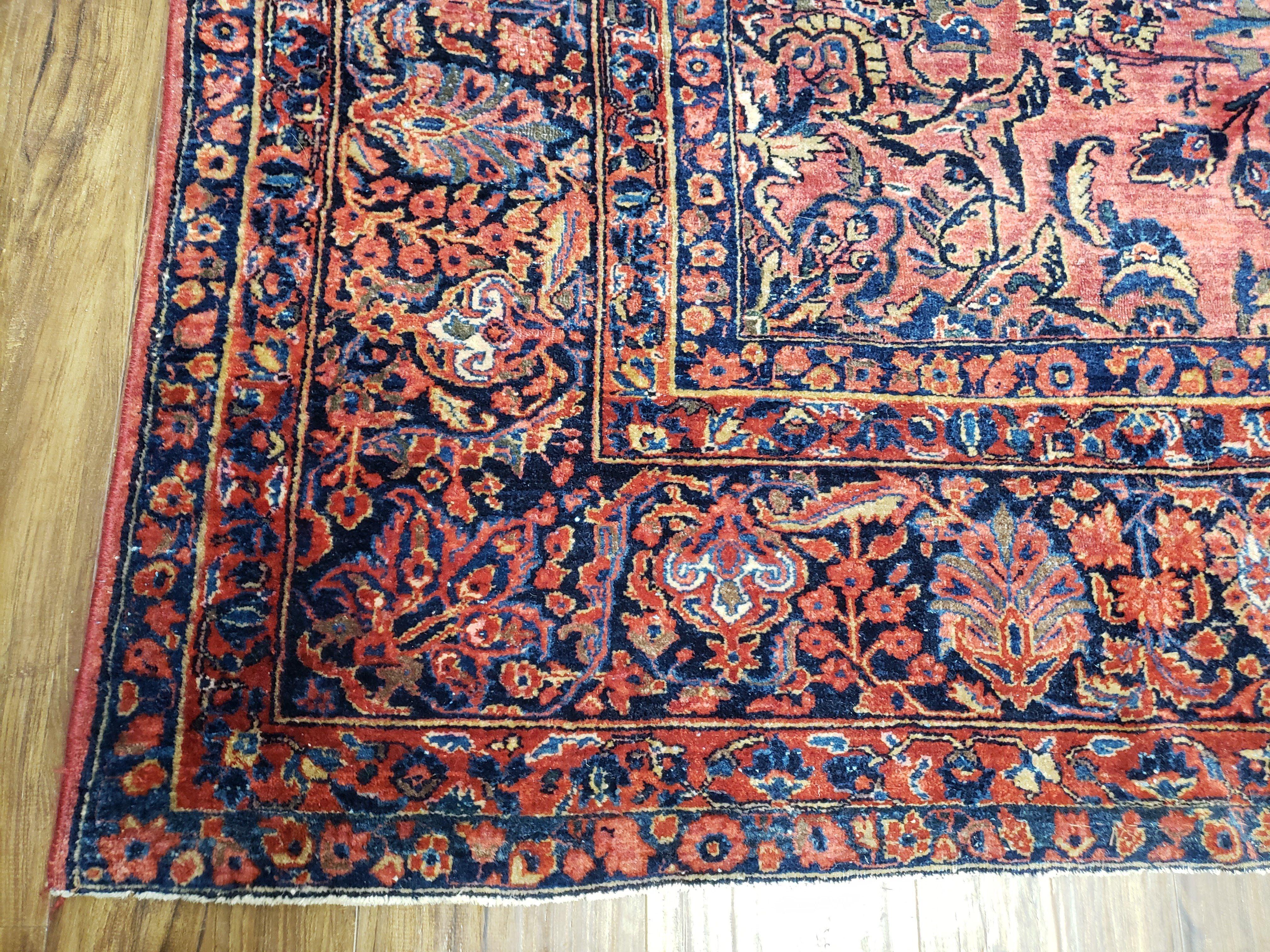 Antique Persian Oriental Rug 9x12, Room Sized 1920s Persian Area Rug, Hand-Knotted Fine Unique Carpet, Wool, Red Blue & Beige, Farmhouse Rug - Jewel Rugs