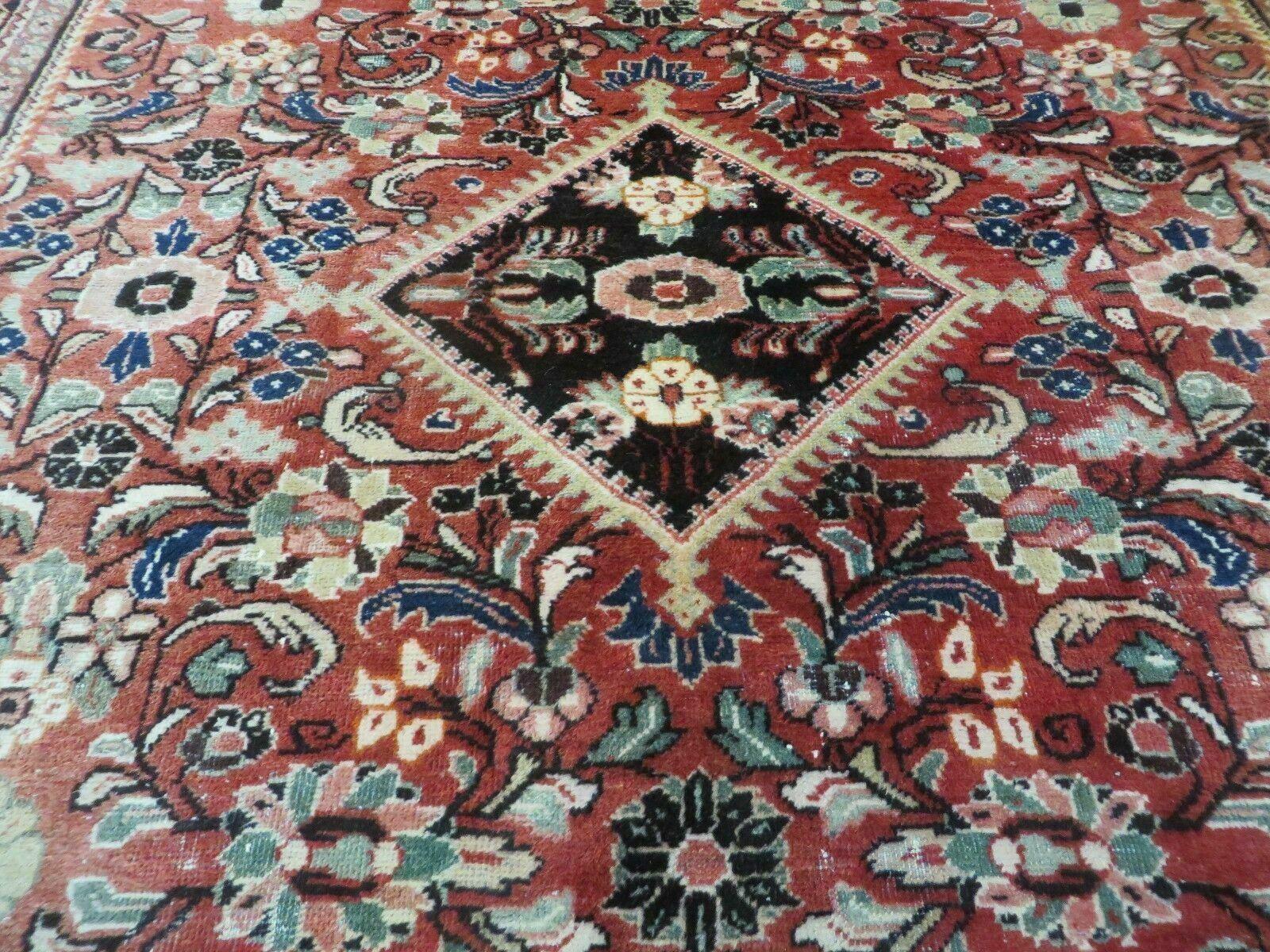 Antique Persian Rug 9x12 - Persian Mahal Area Rug 9 x 12, Hand Knotted Wool Oriental Carpet - Red and Black Rug - Room Sized Bohemian Rug - Jewel Rugs