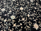 Chinese Wool Rug 9x11, Black Chinese 90 Line Carpet, Allover Floral Chinese Rug, Soft Plush Rug, Black Gray Teal Rug, Vintage Chinese Rug - Jewel Rugs