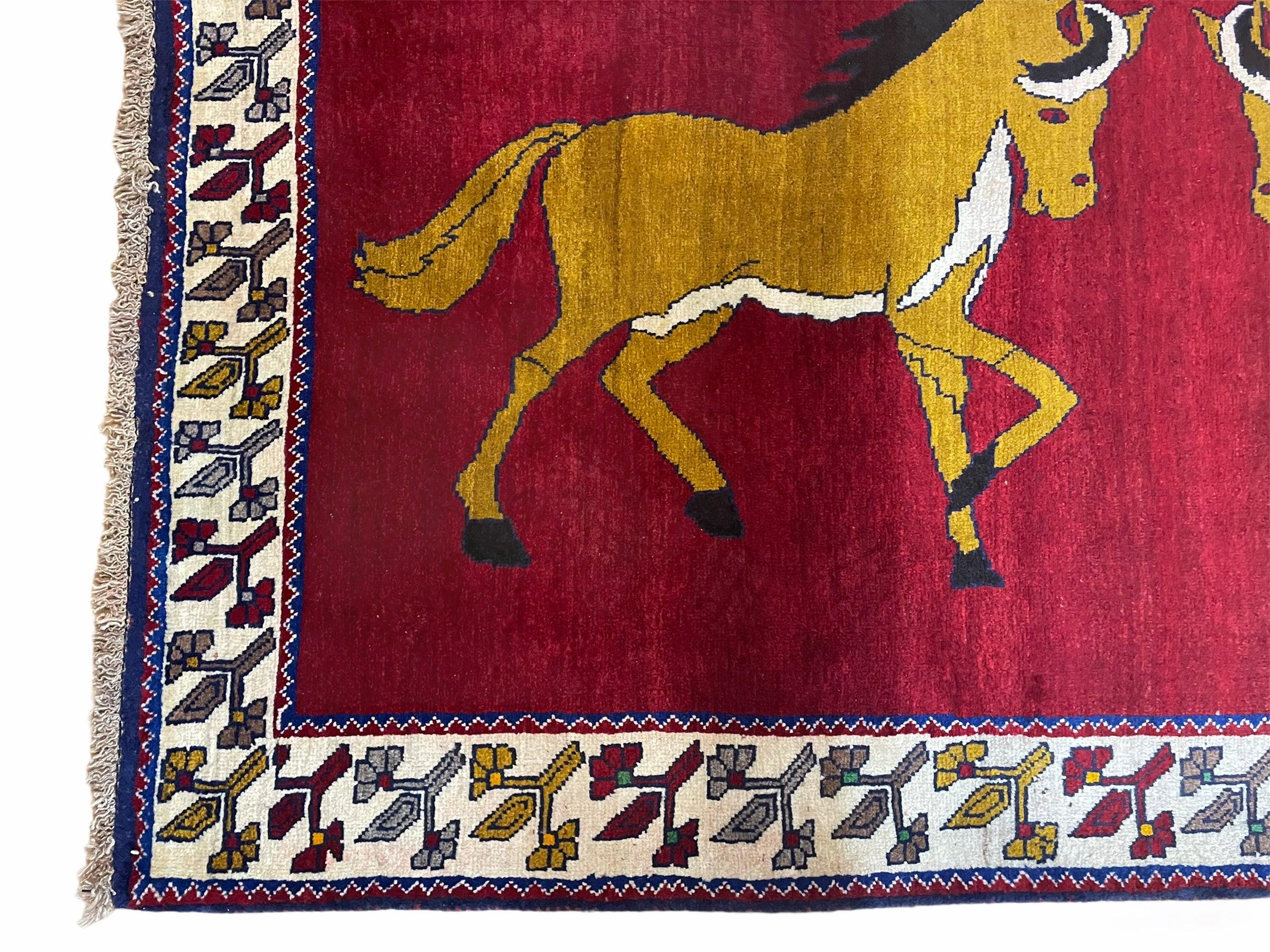 4 X 7 Handmade Hand-Knotted Quality Wool Rug Horses Zagros Red Mustard Gold New - Jewel Rugs