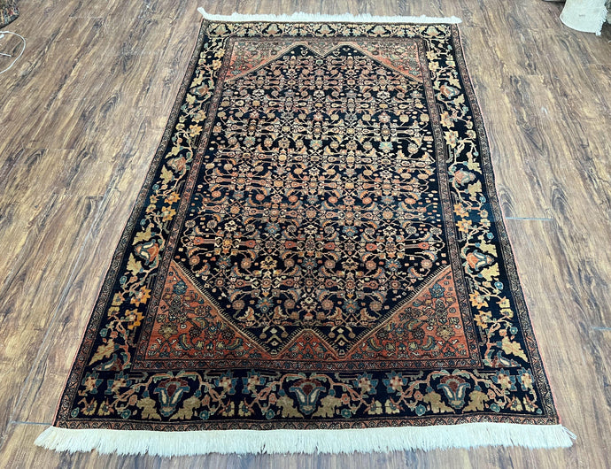 Collectible Persian Farahan Sarouk Rug 4x6, Rare Antique 1920s Persian Carpet, Black and Red, Hand Knotted Wool Rug, Herati Pattern, Farahan Rug, Allover - Jewel Rugs