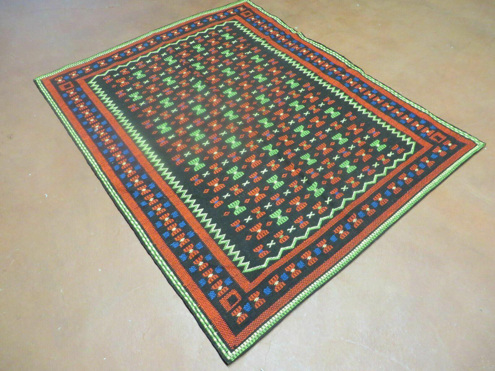 4' X 5' Vintage Handmade South American Kilim Flat Weave Blanket Rug Colorful - Jewel Rugs