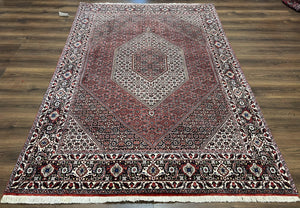 Beautiful Persian Rug 6x8 ft, Herati Mahi Bidjar, Ivory Rust Red Navy Blue Jewel Colors, Highly Detailed Very Fine Handmade Wool Oriental Rug - Jewel Rugs