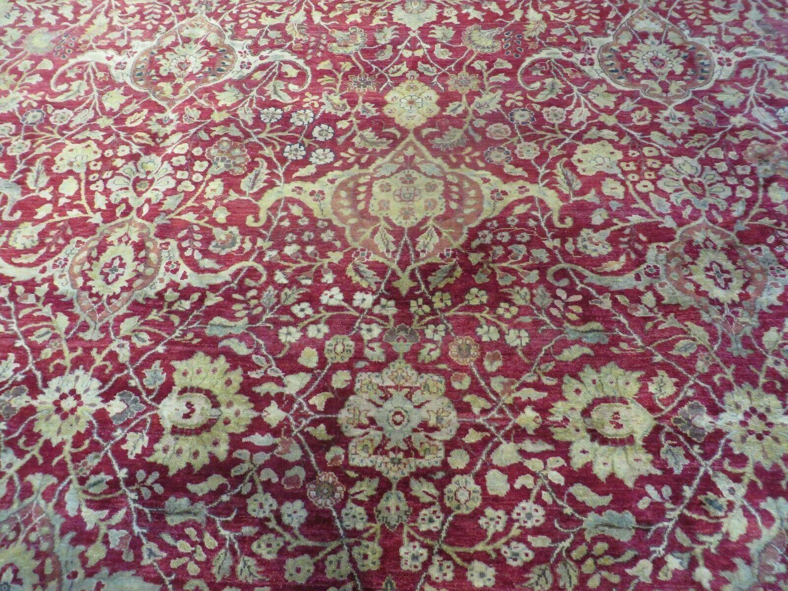 10' X 13.5' Handmade India Agra Larastan Wool Rug Floral Hand Knotted Red Beauty - Jewel Rugs