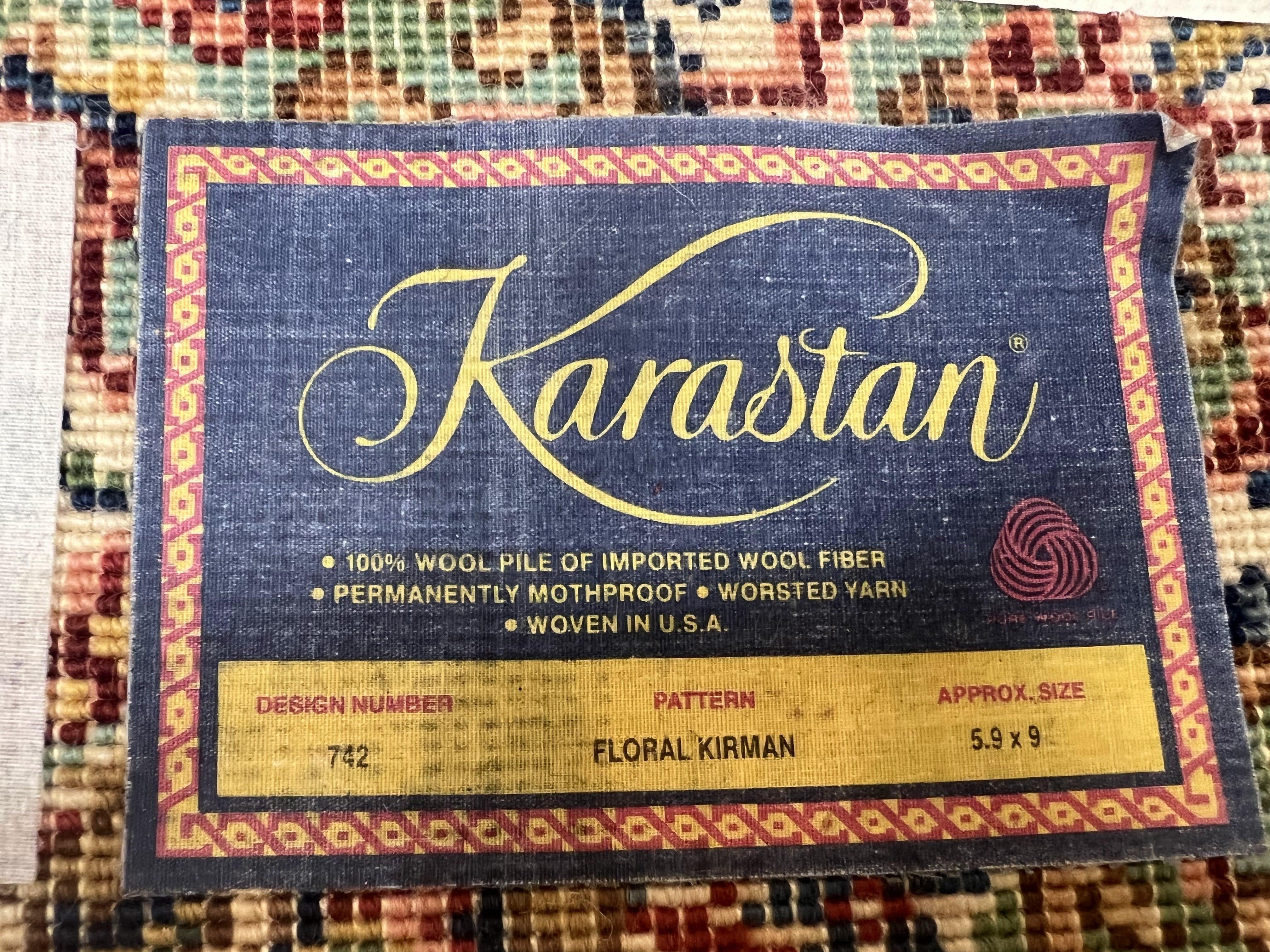 Karastan Floral Kirman Rug #742, Wool Karastan Carpet 5.9 x 9, Original Collection 700 Series, Vintage Discontinued Oriental Area Rug 6x9 - Jewel Rugs