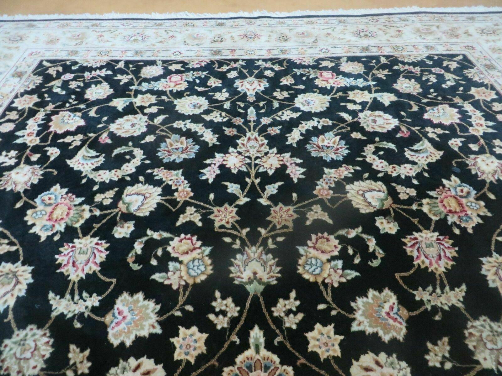 8' X 10' Vintage Handmade Chinese Floral Oriental Wool Silk Rug Black Nice - Jewel Rugs