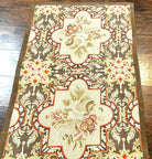 Needlepoint Runner Rug 2.8 x 9.8, Brown and Beige, Handwoven Handmade Floral French European Design, Vintage Flatweave 10ft Wool Runner Rug - Jewel Rugs