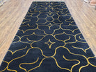 Black Tibetan Runner Rug, Wide Runner Rug, Black and Gold Rug, Handmade Carpet, 4.5 x 10 Rug, Wool and Silk Rug, Modern Tibetan Rug Abstract - Jewel Rugs