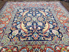 Square Turkish Mahal Rug 8 x 8.5, Colorful Square Carpet, Large 8ft Square Rug, Blue Red Yellow, Handmade Wool, Vintage, Large Flowers, Nice - Jewel Rugs