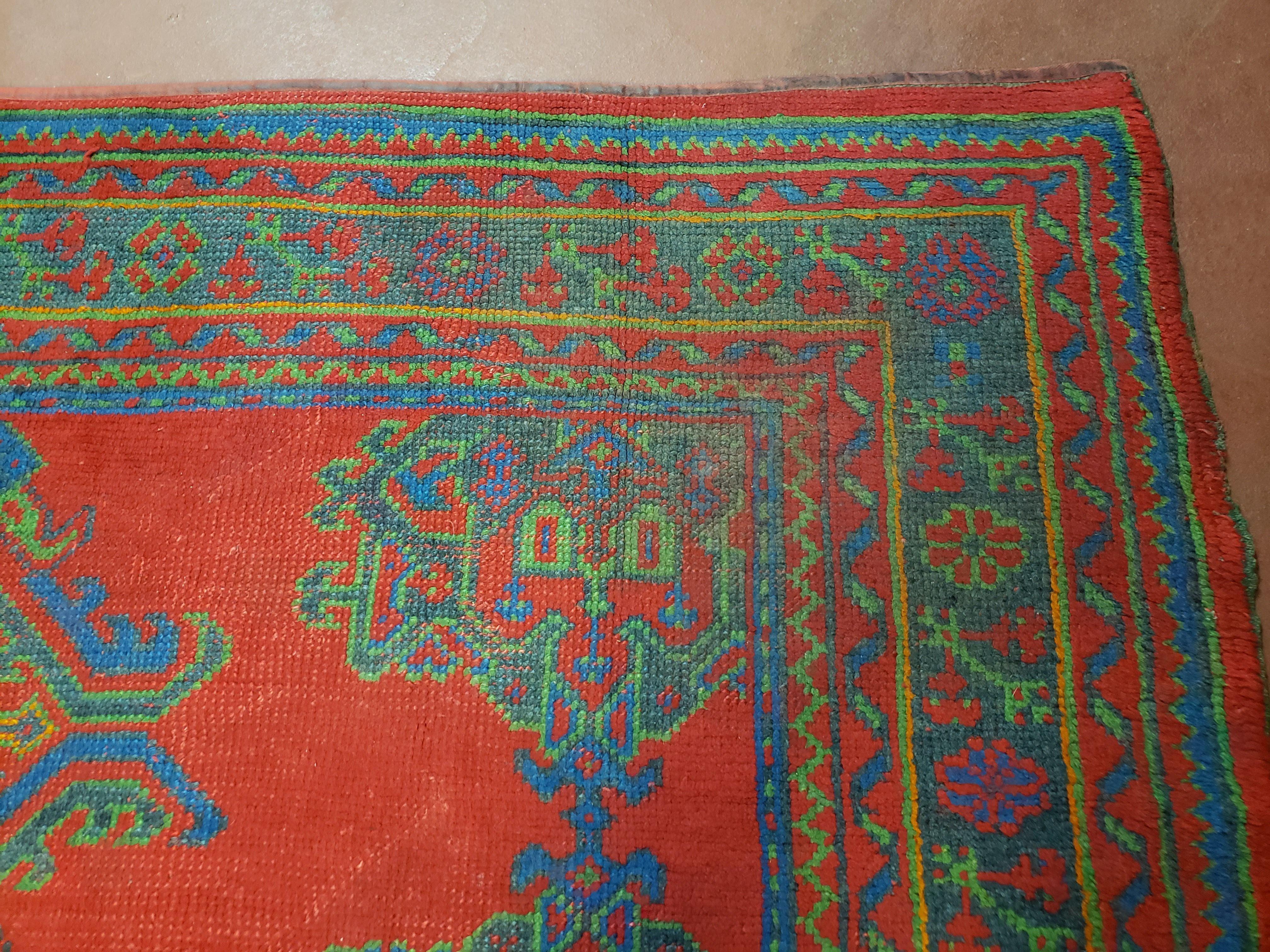 7x11 Turkish Oushak Rug, Vintage Red & Blue Oriental Carpet, Hand Knotted Wool Area Rug 7 x 11, Turkish Sparta Rug, Antique Turkish Rug Nice - Jewel Rugs