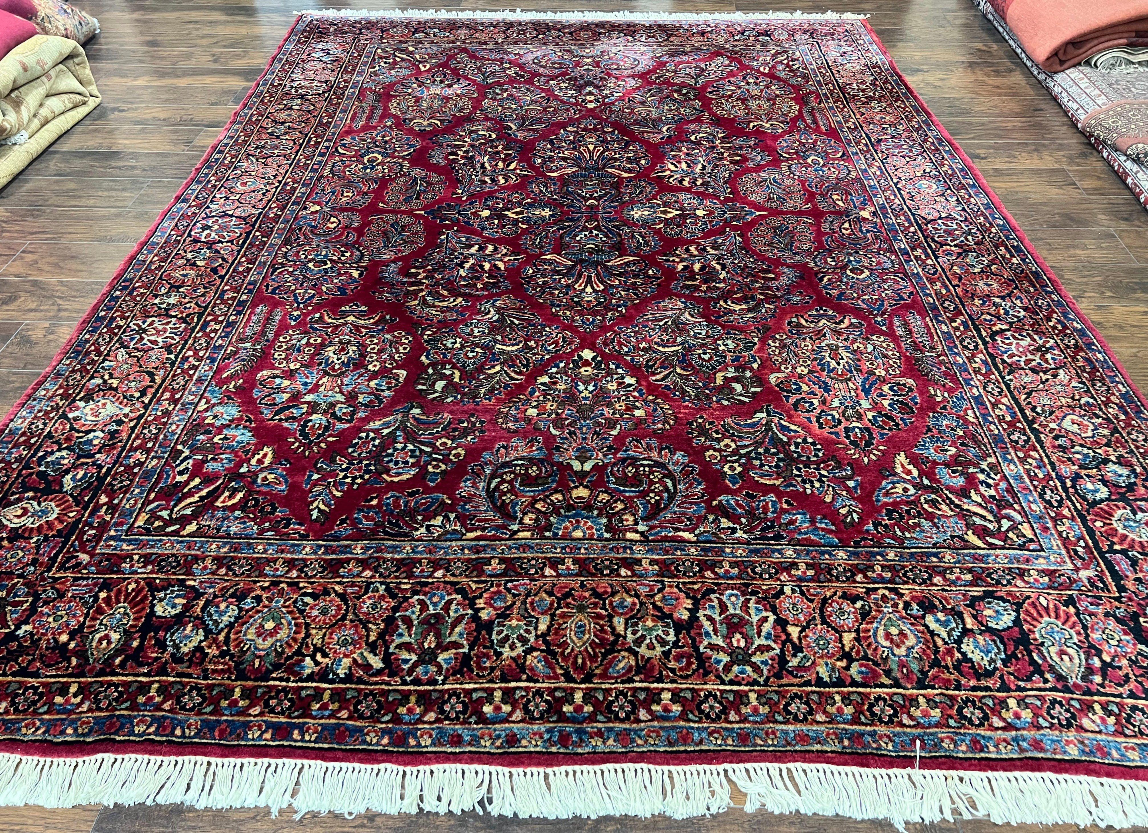 Persian Sarouk Rug 8x12, 1920s Antique Red Persian Carpet, Floral Allover Handmade Wool Oriental Rug, Room Sized Rug, Traditional Living Room Rug - Jewel Rugs