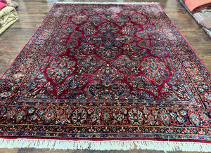 Persian Sarouk Rug 8x12, 1920s Antique Red Persian Carpet, Floral Allover Handmade Wool Oriental Rug, Room Sized Rug, Traditional Living Room Rug - Jewel Rugs