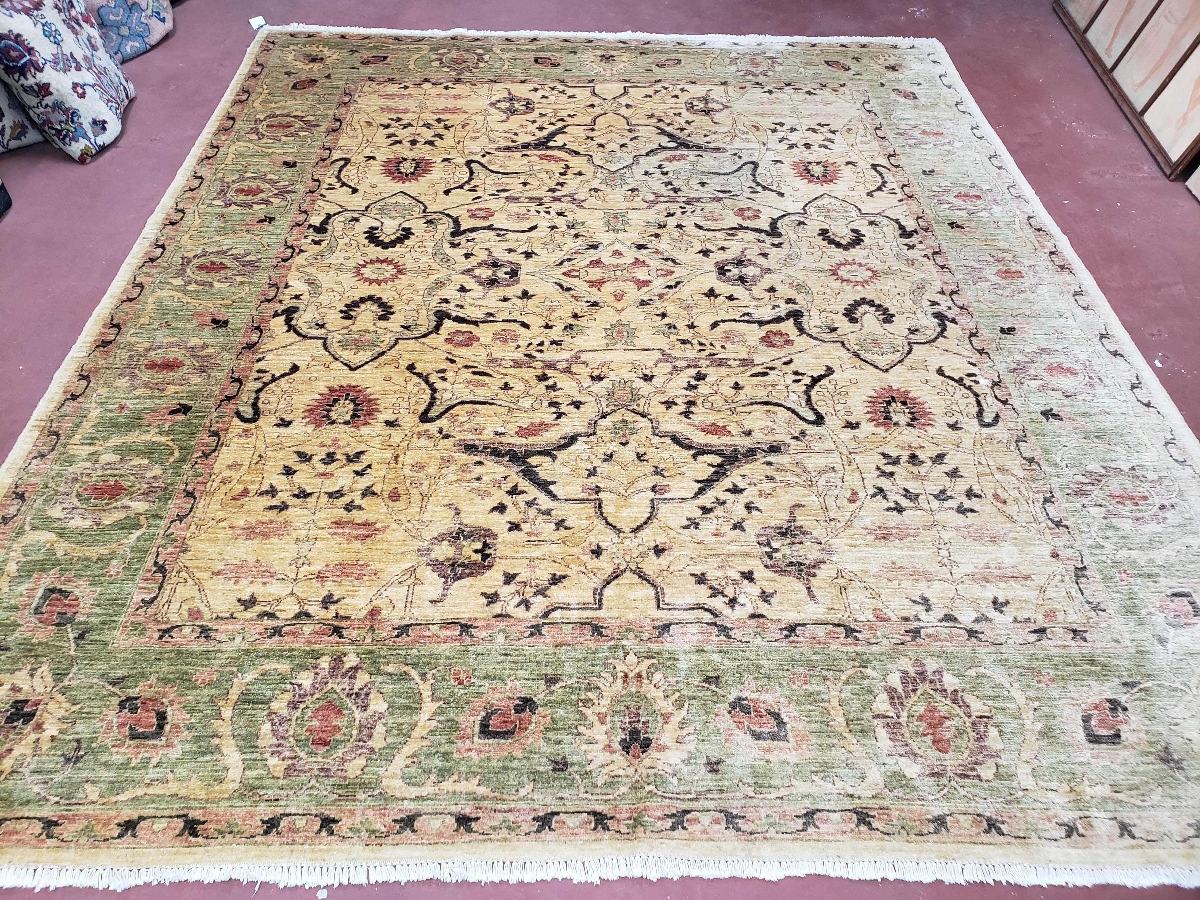 Vintage Peshawar Area Rug 8'4" x 9'7", Room Sized Peshavar Wool Oriental Carpet, Ivory/Beige & Dark Violet, Farmhouse Rug, Haji Jalil Design - Jewel Rugs