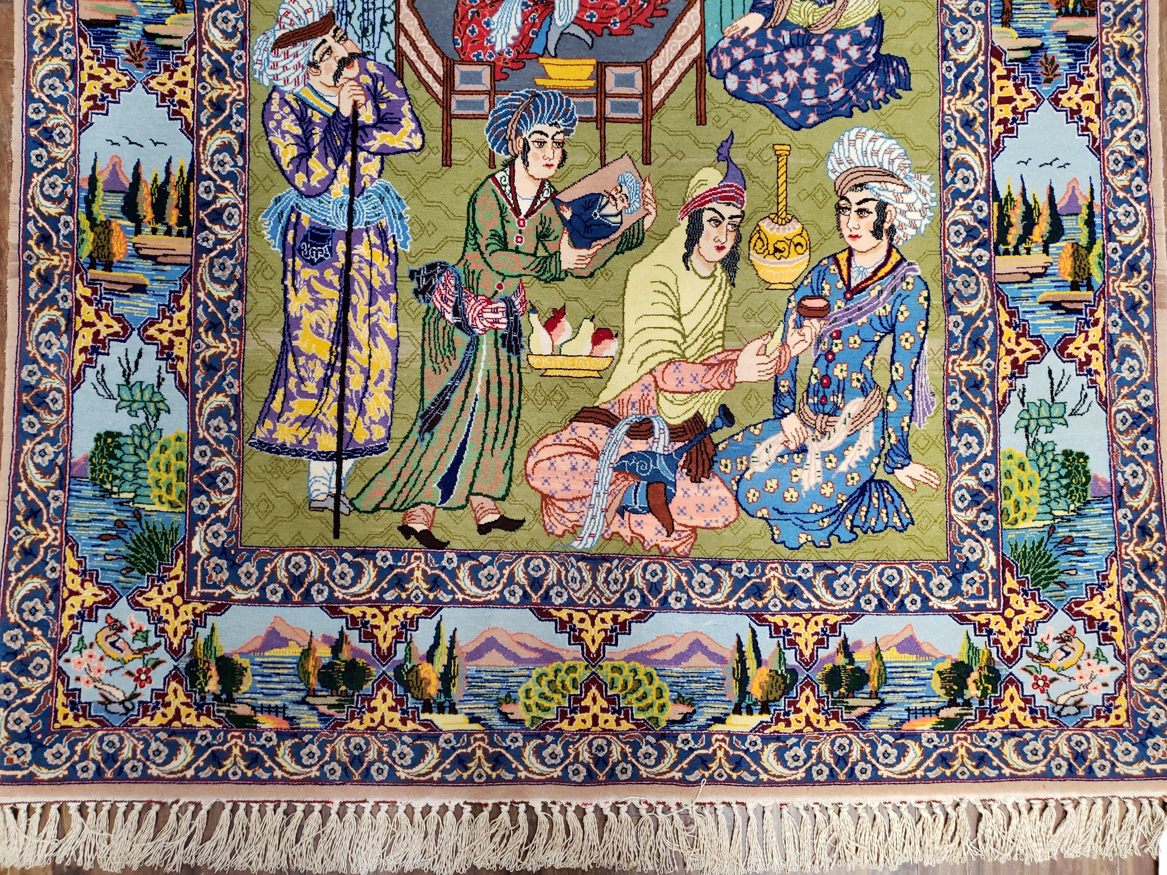 Persian Isfahan Pictorial Rug 3x5 – Kork Wool on Silk - Jewel Rugs