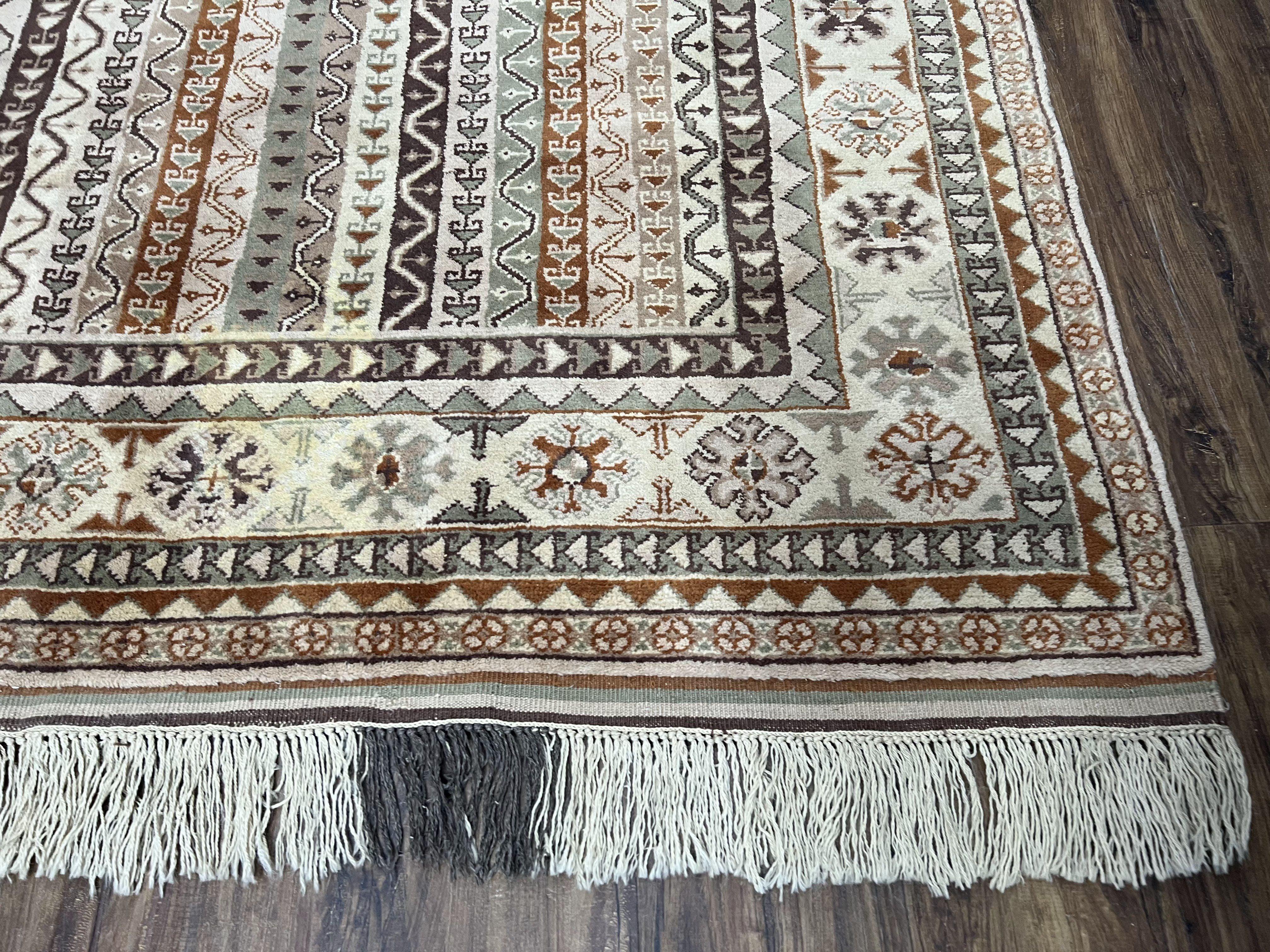 Striped Turkish Anatolian Rug 6x7 Almost Square Shaped Carpet Handmade Vintage Oriental Rug, Living Room Rug, Neutral Colors Cream, Wool Rug - Jewel Rugs