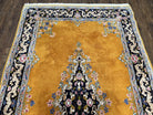 Vintage Persian Kirman Rug 4x7, Unique Colors, Mustard and Black Rug, Open Field with Central Medallion, Wool Oriental Rug, Persian Carpet Handmade - Jewel Rugs