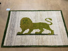 3 x 4 Handmade Rug Zagros Mountains Wool Rug Lion Beige Olive Green Tribal Rug - Jewel Rugs