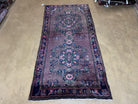 3' 4" X 9' Antique Handmade Wool Rug Pink Purple Runner Floral Organic Dyes - Jewel Rugs