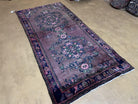 3' 4" X 9' Antique Handmade Wool Rug Pink Purple Runner Floral Organic Dyes - Jewel Rugs