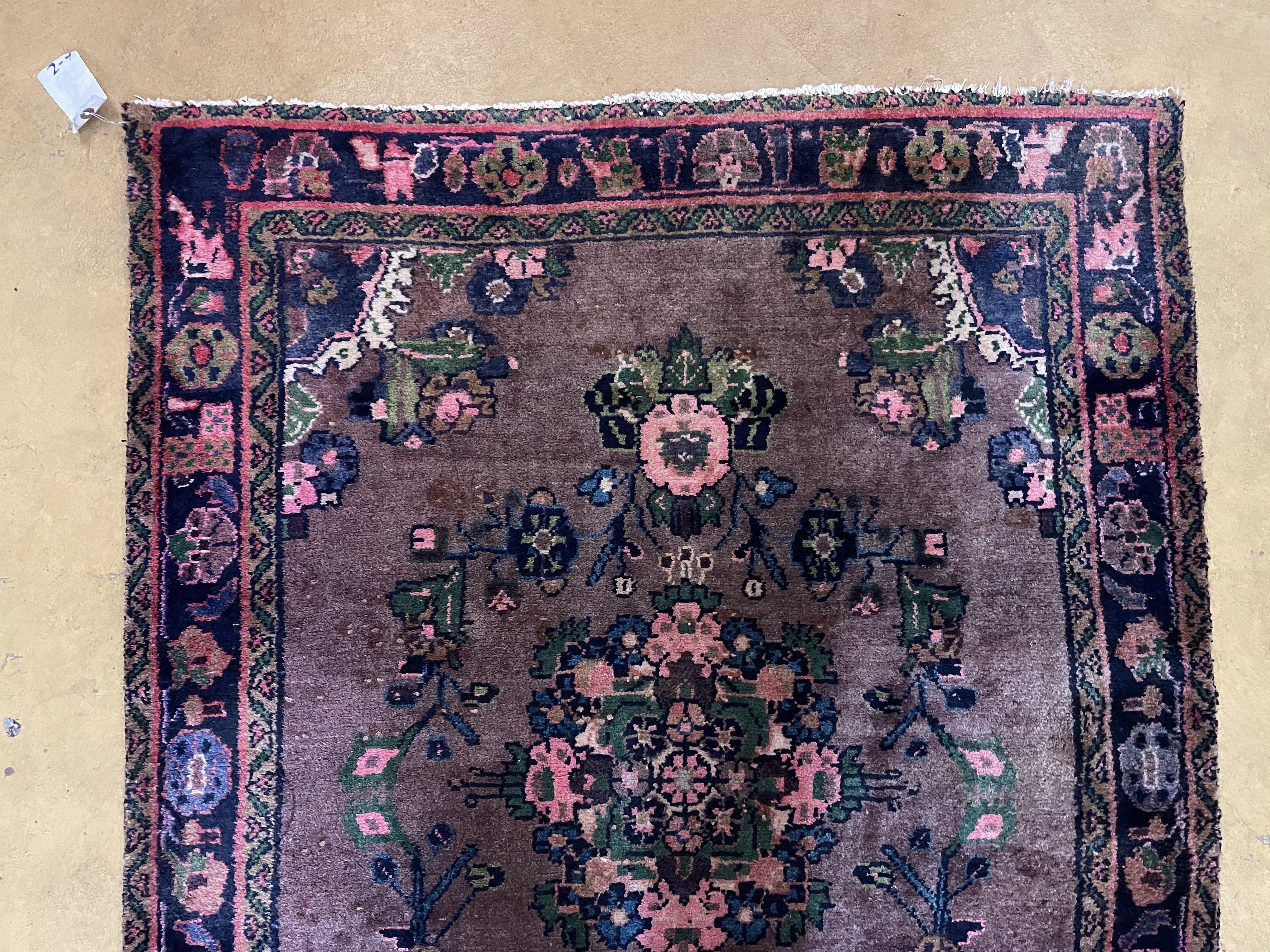 3' 4" X 9' Antique Handmade Wool Rug Pink Purple Runner Floral Organic Dyes - Jewel Rugs