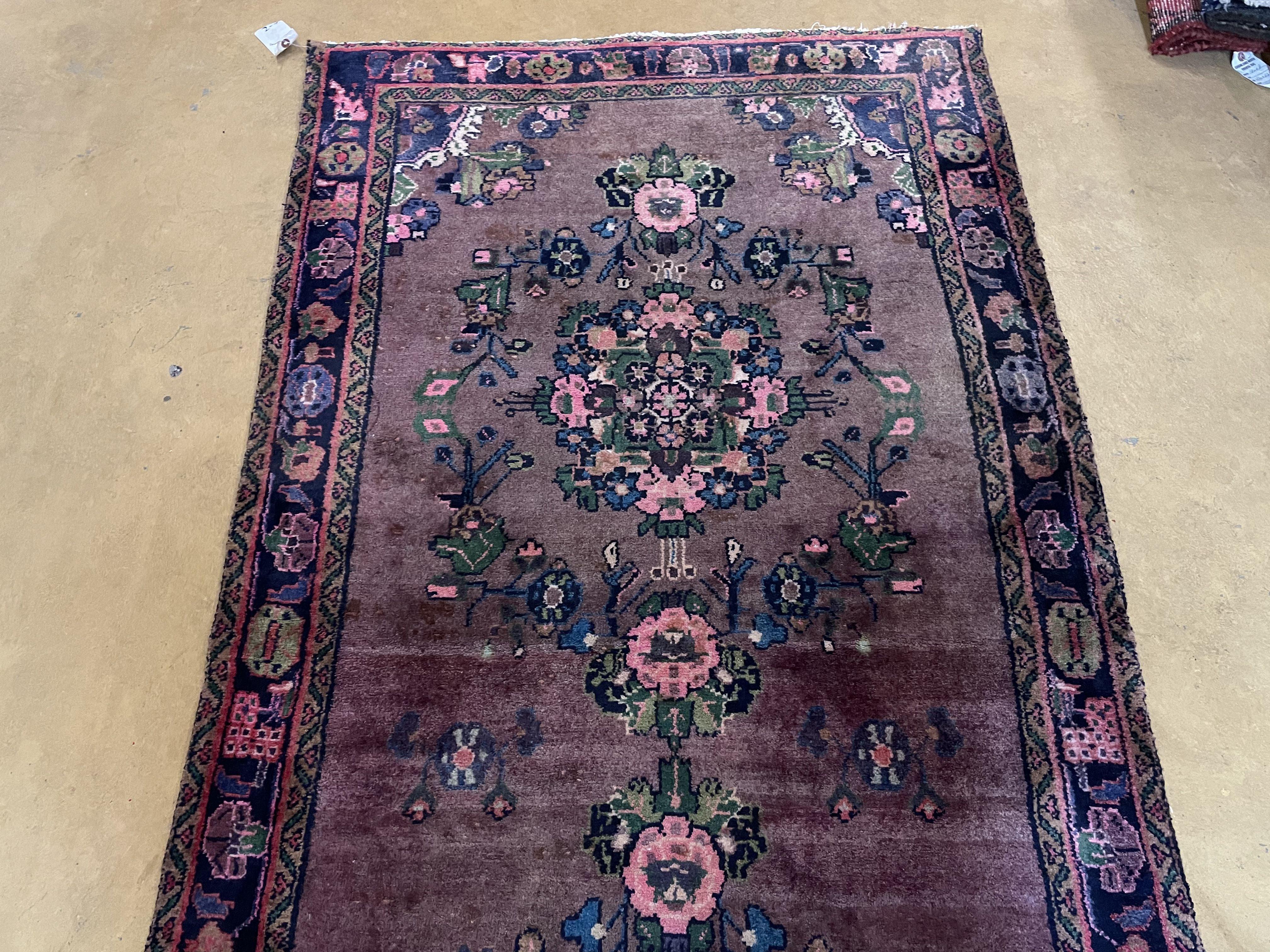 3' 4" X 9' Antique Handmade Wool Rug Pink Purple Runner Floral Organic Dyes - Jewel Rugs