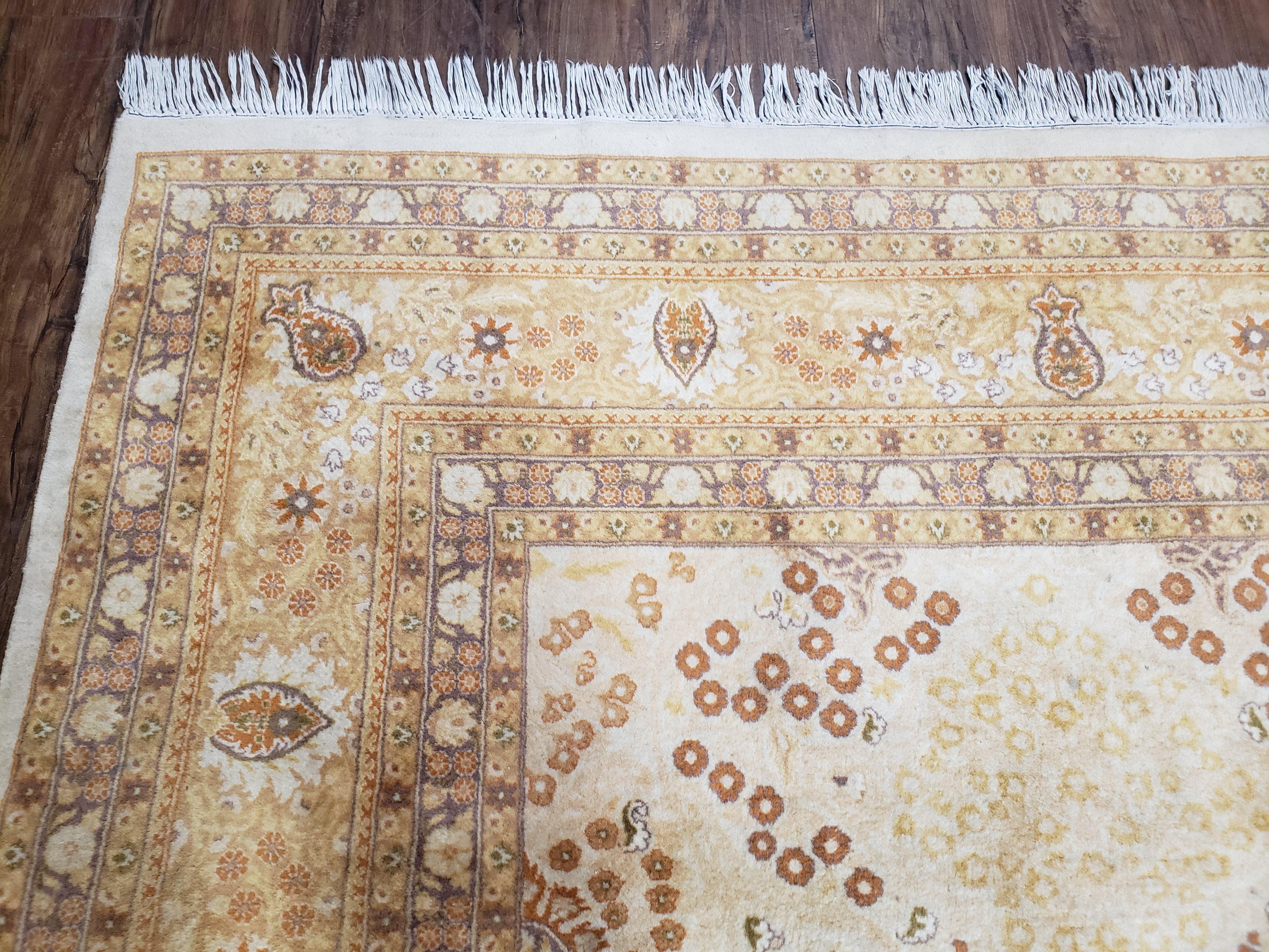 9' X 12' Handmade Oriental Floral Wool Area Rug Organic Ivory Beige Nice - Jewel Rugs