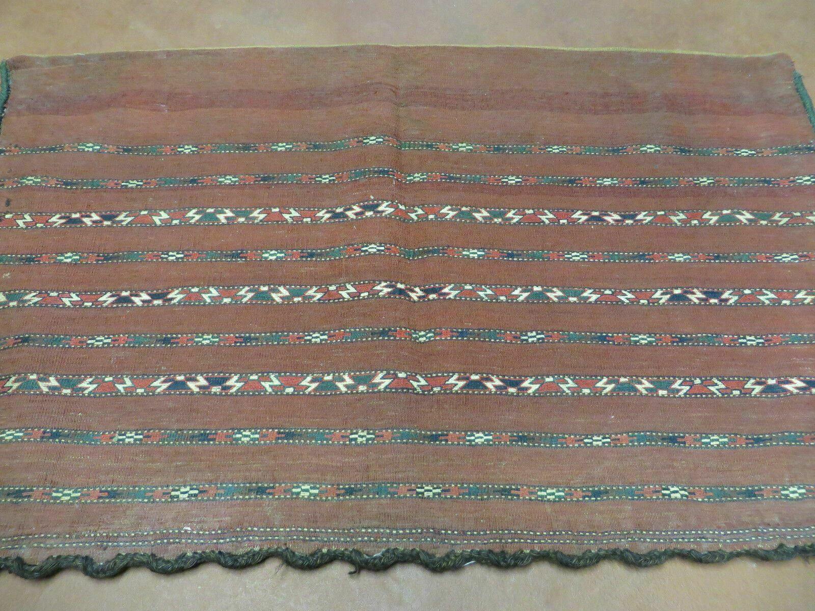 2.5' X 4' Antique Handmade Turkoman Tribal Wool Rug Cushion Case Yamud Stripped - Jewel Rugs