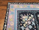 Chinese Needlepoint Rug 8 x 11.4, Hand-Woven Area Carpet, Flatweave Rug, Black Blue Light Violet Floral Garden European Design Wool Aubusson - Jewel Rugs