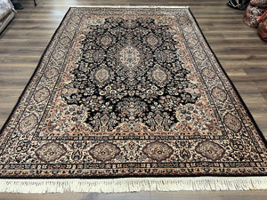 Couristan Rug 7x10, Vintage Belgium Power-Loomed Wool Oriental Carpet, Black Cream Multicolor, Allover Floral Medallion Area Rug 7 x 10 ft - Jewel Rugs