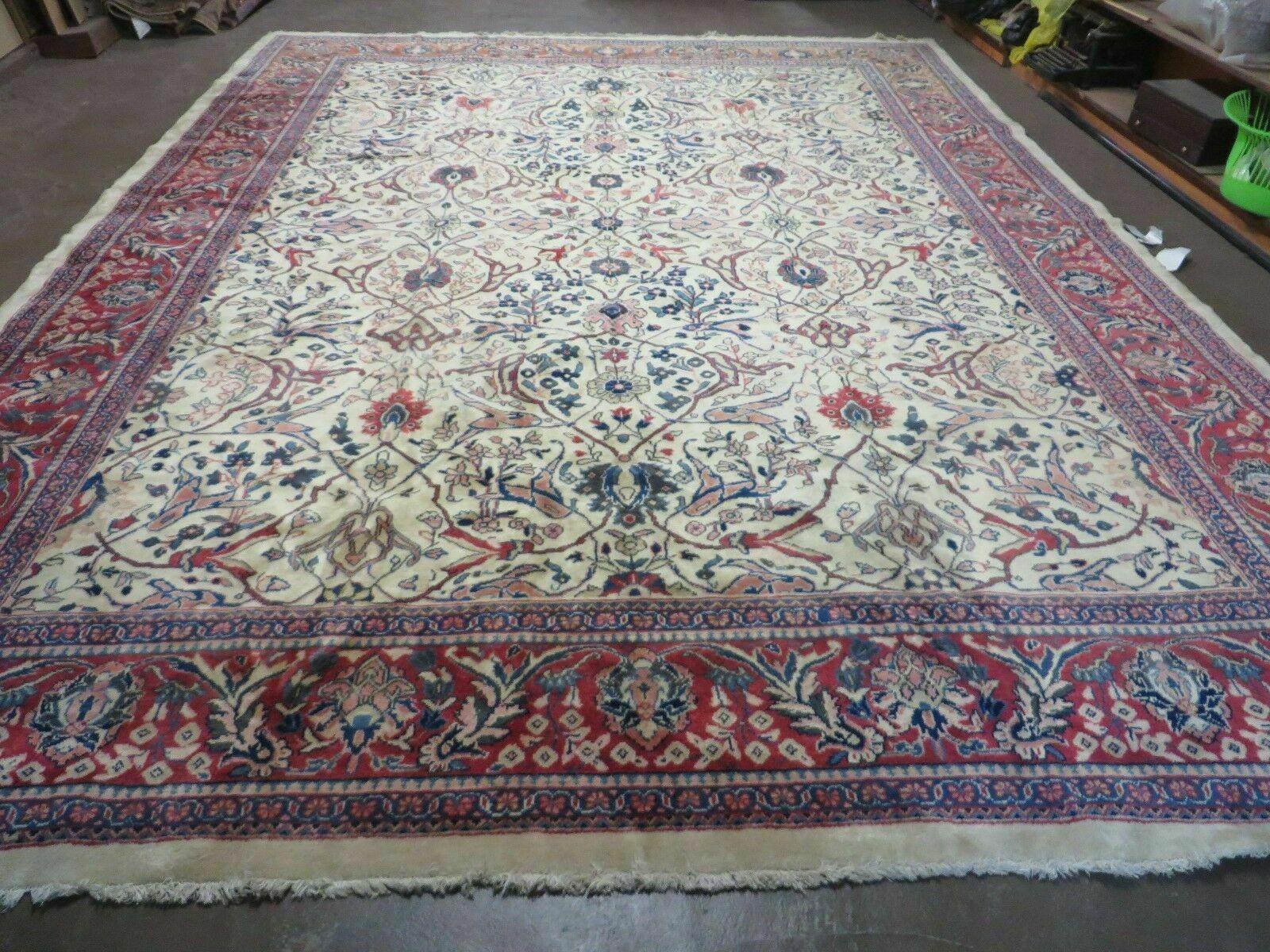 10' X 14' Vintage Hand Knotted Made Indian Agra Wool Rug Vegetable Dyes Ivory - Jewel Rugs