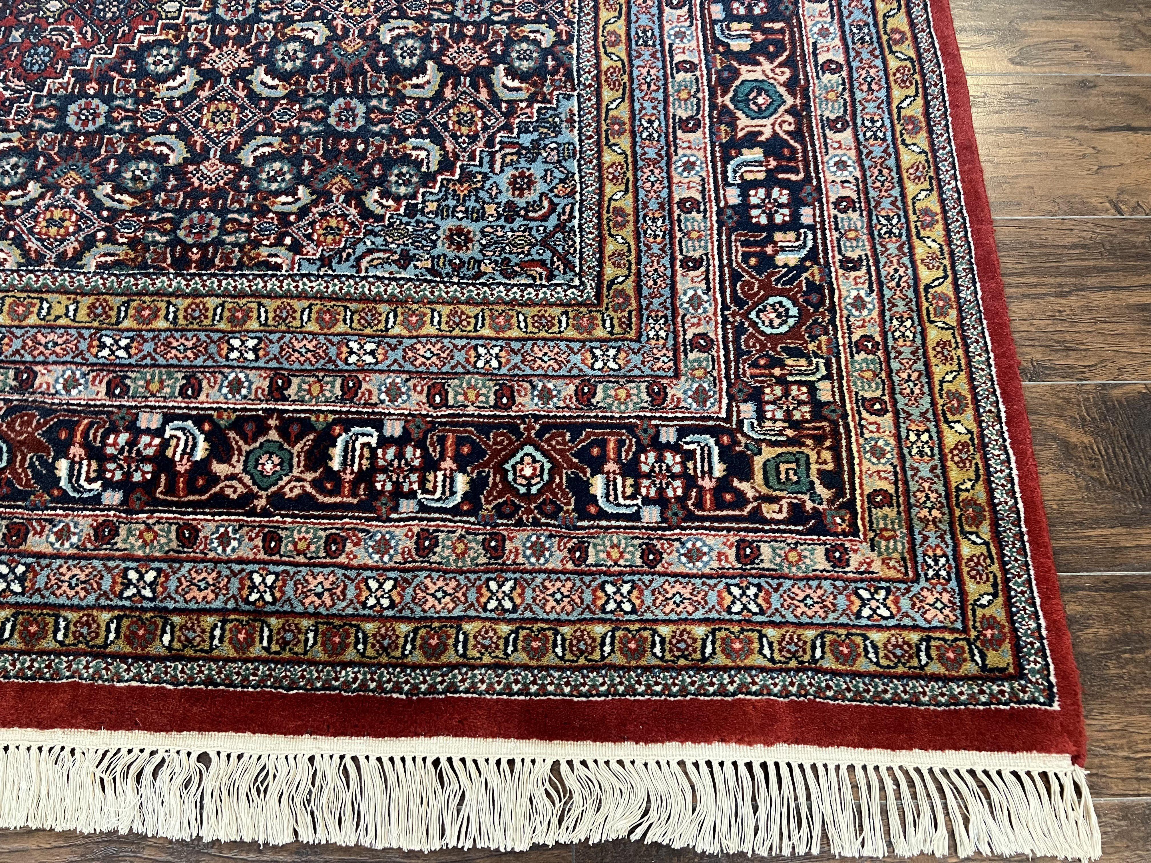 Indo Persian Bidjar Rug 8.5 x 10.3, Herati Mahi Pattern, Allover Medallion, Red Traditional Oriental 8x10 Hand Knotted Wool Carpet, Vintage - Jewel Rugs