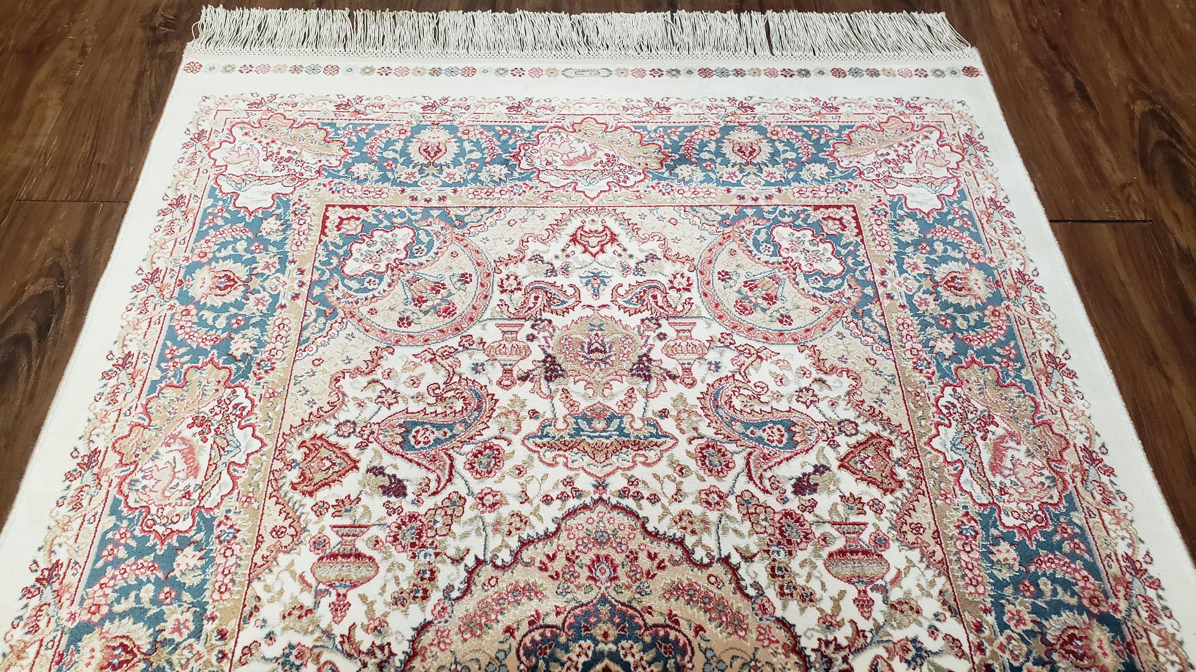 Small Silk Carpet, Medallion Rug, Very Fine, Persian Design, Silk-on-Silk, Oriental Accent Rug, Bamboo Silk, 2.5 x 4 ft, 2' 8" x 4' 1" - Jewel Rugs