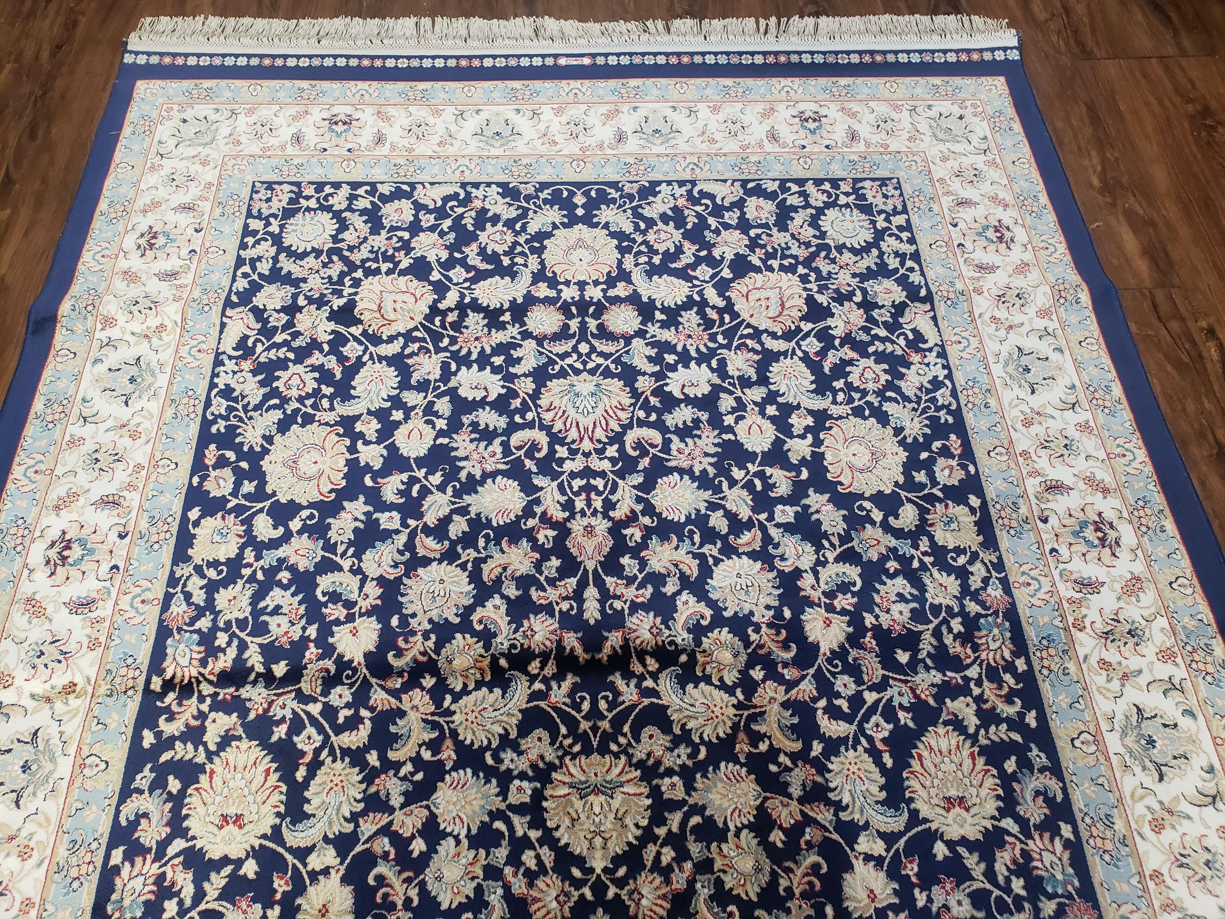 Blue Silk Carpet 4 x 6 ft, Super Fine Silk Rug Blue & Ivory, Bamboo Silk, Affordable Top Quality Silk Rug, Allover Floral Pattern - Jewel Rugs