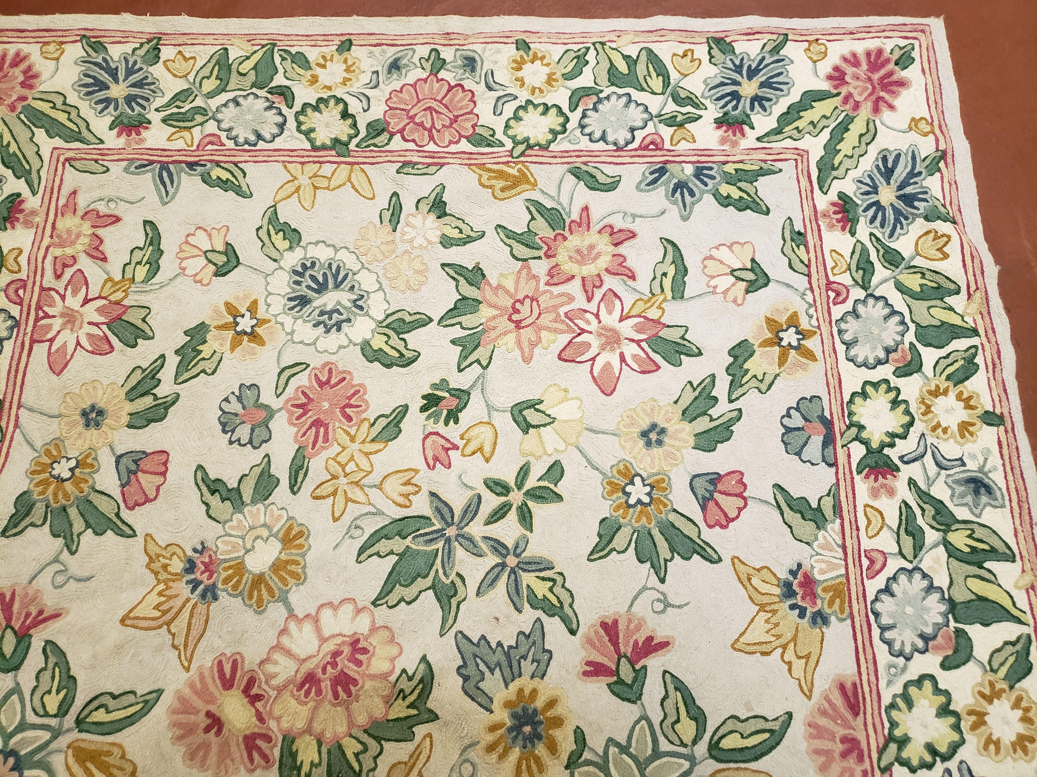 4x6 Chain Stitch Rug 3x5 Indian Rug Hand-Stitched Indo Rug 3' 6" x 5' 5" Floral Pattern Colorful Vintage Wool Pile Cotton Area Rug Flowers - Jewel Rugs