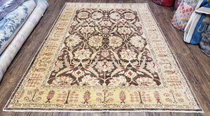 6x9 Vintage Decorative Rug, Brown & Light Gold Peshawar Area Rug, Mahal Sultanabad Hand-Knotted Farmhouse Rug, Wool Carpet, Pak-Persian Rug - Jewel Rugs