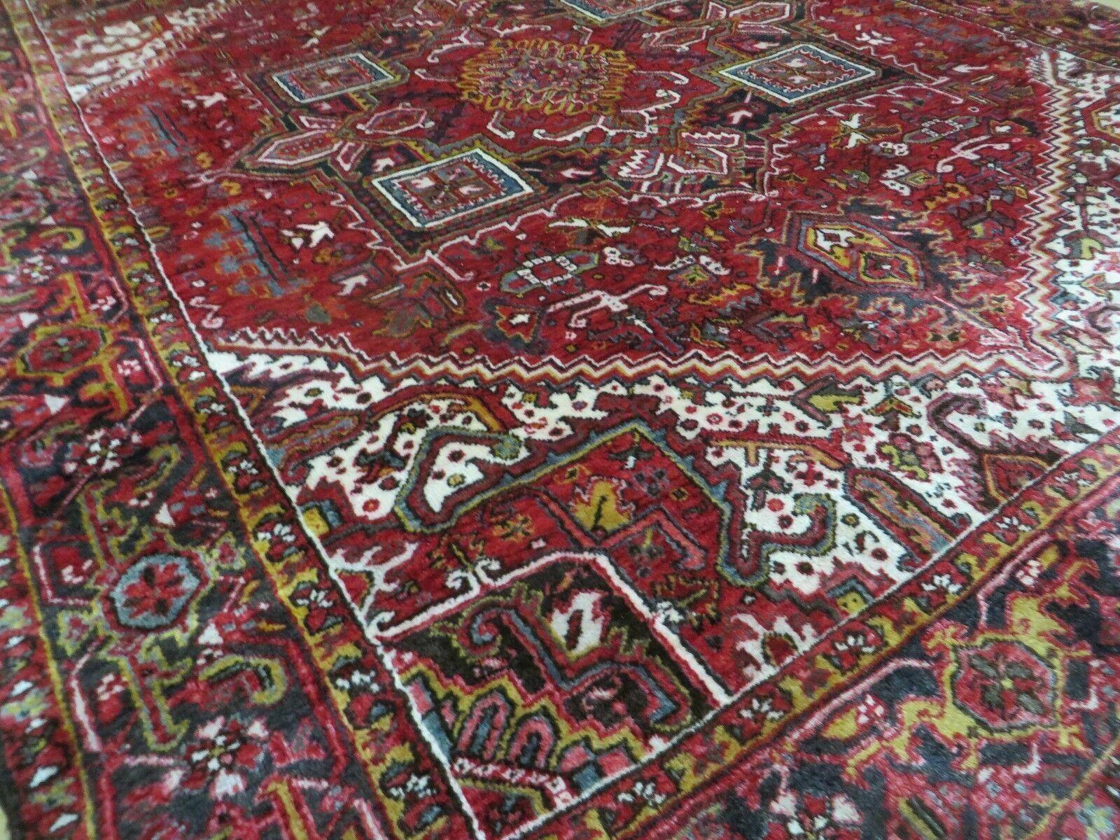 9' X 11' Antique Handmade Persian Geometric Design Heriz Serapi Oriental Wool Rug Nice Vegetable Dyes Top Quality Unique - Jewel Rugs