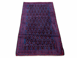 2' 9" X 4' 6" Vintage Handmade Tribal Wool Rug Balouchi Rug Afghan Rug Red Blue - Jewel Rugs