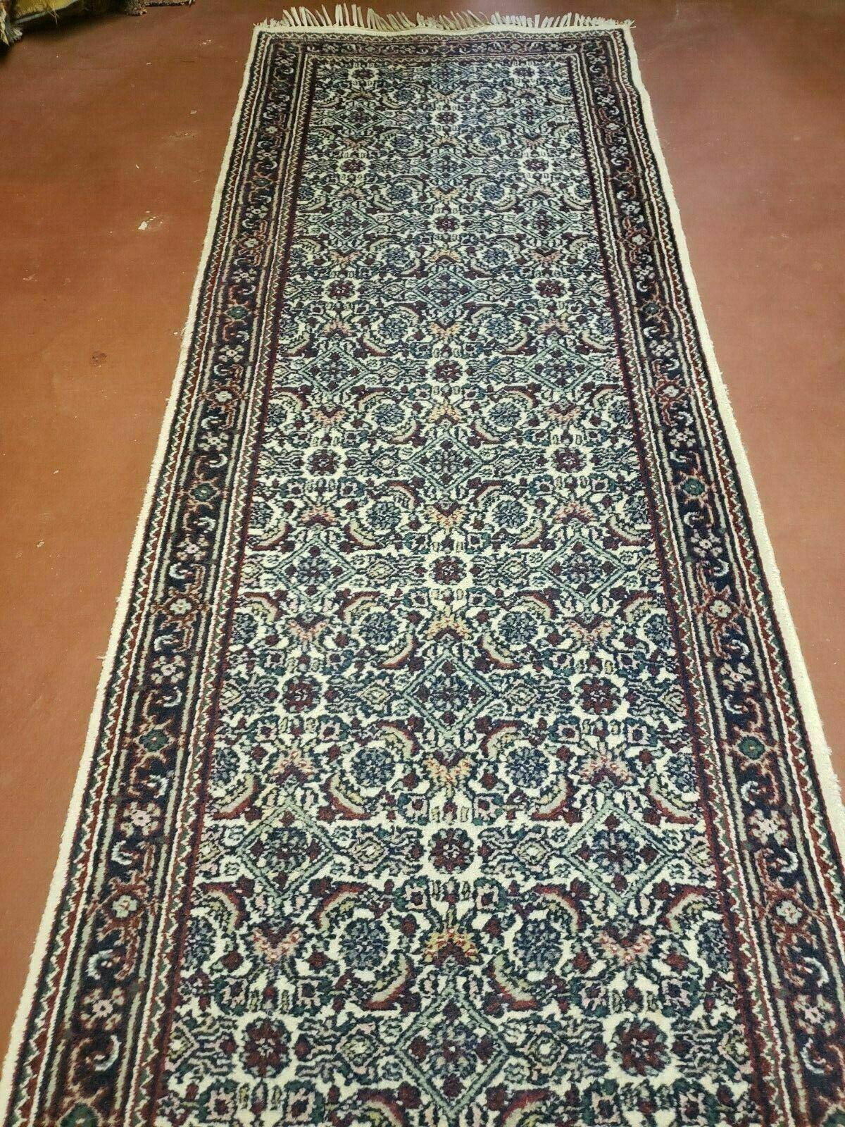 2' 9" X 20' Vintage Oriental India Floral Hand Made Wool Runner Rug Ivory Nice - Jewel Rugs